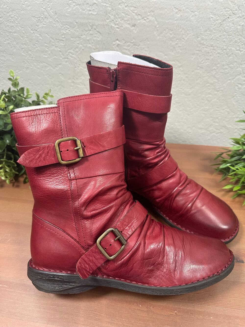 Miz Mooz Women's Pasha Leather Buckled Mid Boots Size 38 US 7.5-8